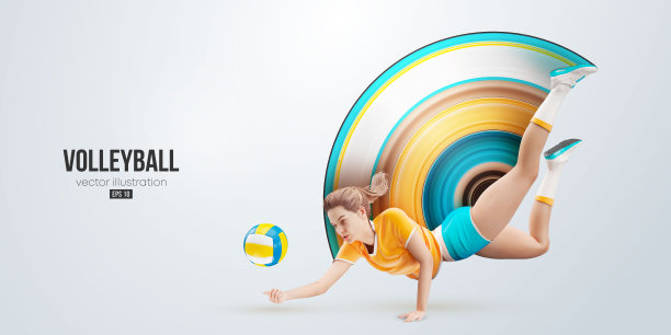 现实轮廓的排球运动员在白色背景。排球女运动员击球。矢量图图片下载