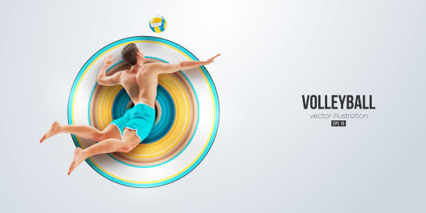 现实轮廓的排球运动员在白色背景。排球运动员男子击球。矢量图图片下载