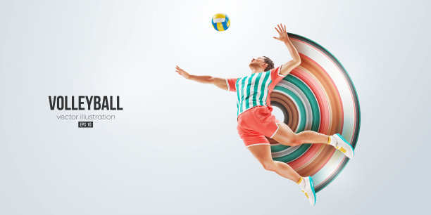 现实轮廓的排球运动员在白色背景。排球运动员男子击球。矢量图图片下载