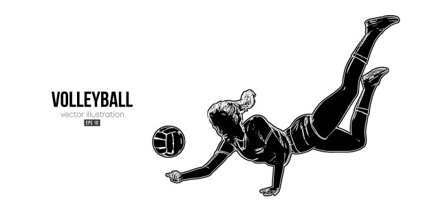 排球运动员在白色背景上的抽象剪影。排球女运动员击球。矢量图图片下载