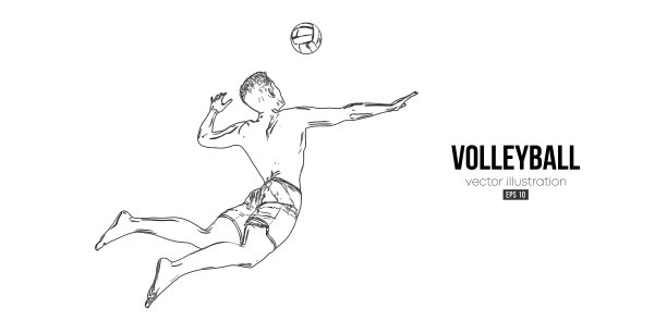 排球运动员在白色背景上的抽象剪影。排球运动员男子击球。矢量图图片下载