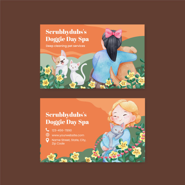 可爱的狗和猫的名片模板图片下载