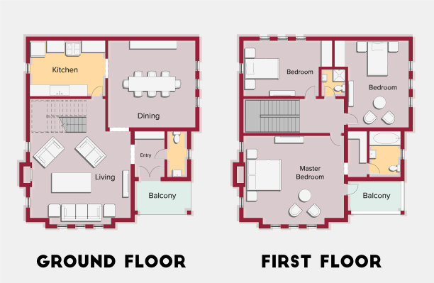 两层住宅的建筑色彩平面图图片下载