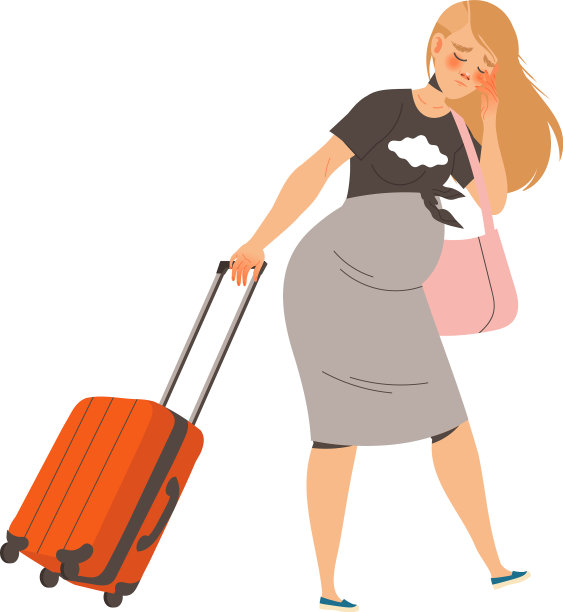 疲惫的孕妇拉着行李箱的感觉图片下载