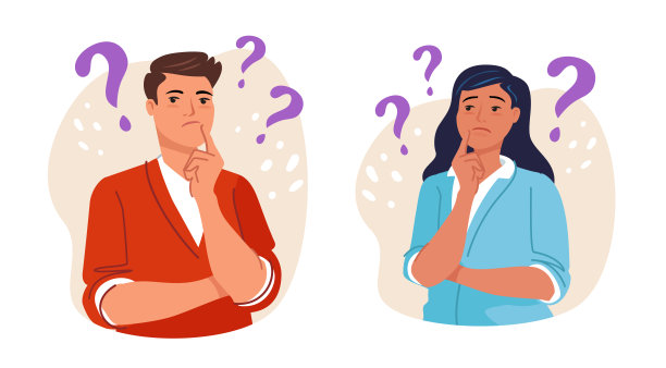 深思熟虑的人。聪明的男人和女人解决问题。男孩和女孩被问号包围图片下载