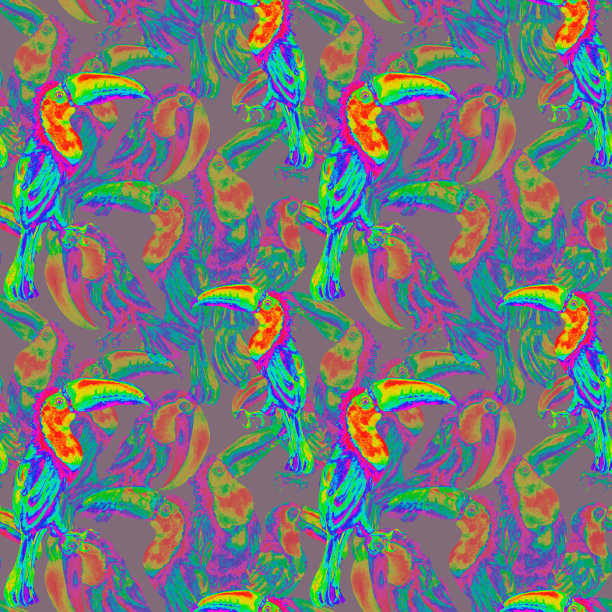 巨嘴鸟异域热带鸟水彩无缝图案隔离图片下载