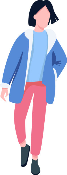 行走的女孩在舒适的衣服半平的颜色图片下载