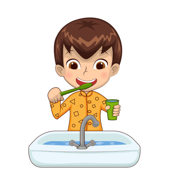 男孩把杯子举在盆上图片下载