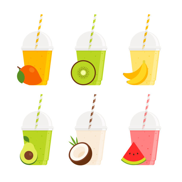 饮料-果汁和冰沙-平面矢量图标设置图片下载