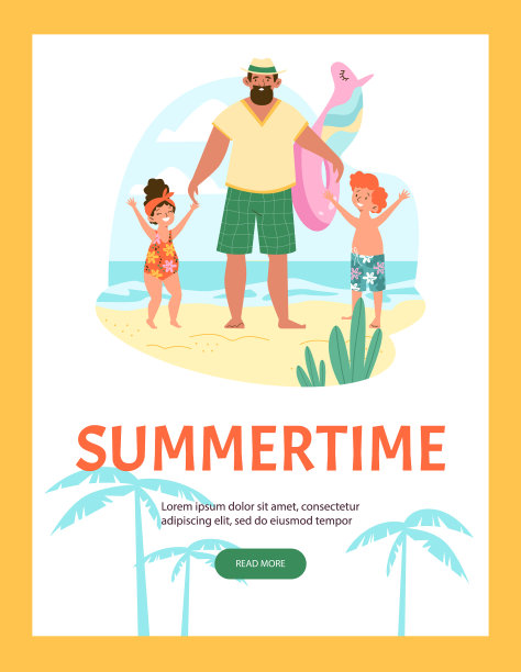 父亲和孩子在海边的夏日横幅图片下载