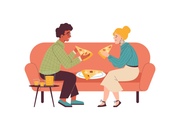 人们吃自制或外卖披萨饼图片下载