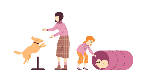 人们教他们的狗做命令扁平的风格图片下载