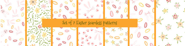 一套无缝图案与复活节彩蛋兔子图片下载