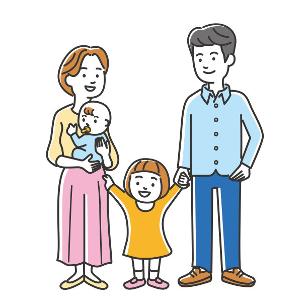 年轻家庭牵手的插画材料图片下载