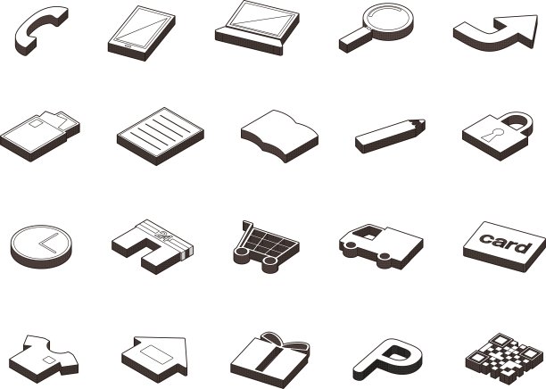 单色图标集，可用于购物，是等距/插图材料(矢量插图)图片下载