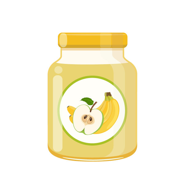 香蕉苹果婴儿食品泥在玻璃罐，矢量插图孤立在白色背景图片下载