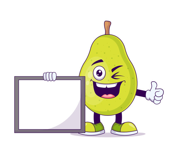 可爱的梨拿着卡通招牌图片下载