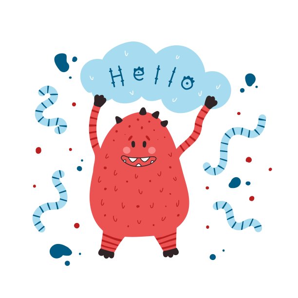 可爱的卡通怪物角色手绘斯堪的纳维亚风格。向量婴儿插图图片下载