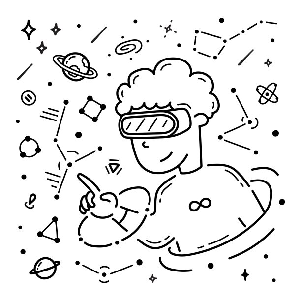 虚拟现实元宇宙的黑白涂鸦概念插图图片下载