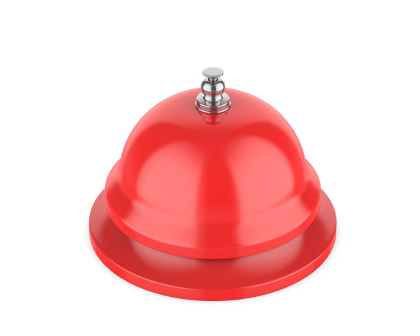 空白手动推和压不锈钢呼叫铃的桌子书桌家庭办公室银，3d渲染插图。图片下载