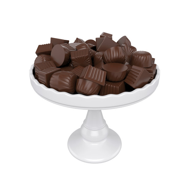 巧克力糖果托盘，孤立在白色背景，3d渲染图片下载