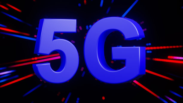 5G网络概念高速社交互联网，变焦速度光与文字5G模糊背景。三维渲染图片下载