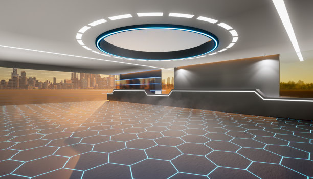 3d渲染未来主义的陈列室，飞船，大厅或工作室的空白空间作为背景。图片下载