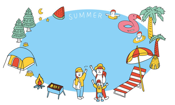 矢量插画框架的家庭在夏天。图片下载