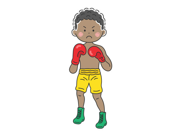 一名黑人男性拳击手摆出战斗姿势的插图。图片下载