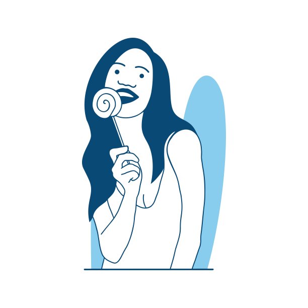 平面风格矢量插图美丽的女孩吃糖果和糖果图片下载