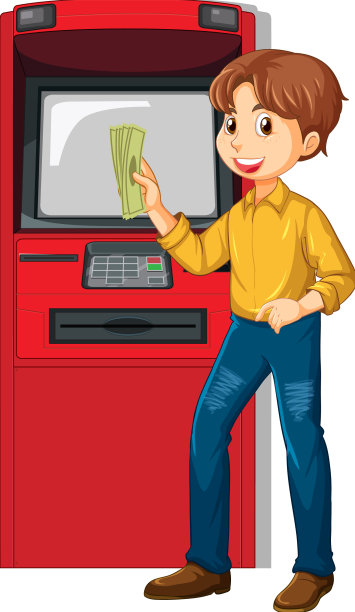 一个男人从自动取款机上取钱图片下载