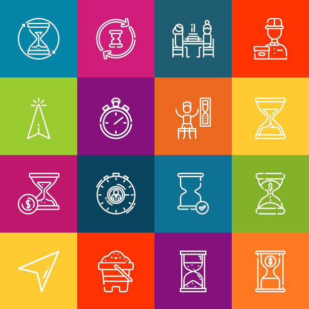 现代细线图标集小时元素。优质的轮廓符号集合。简单的单线象形文字包。描矢量标志概念的网页图形图片下载