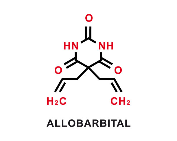 Allobarbital化学公式。异巴比妥化学分子结构。矢量图图片下载