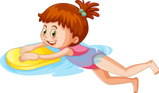 卡通女孩练习游泳图片下载