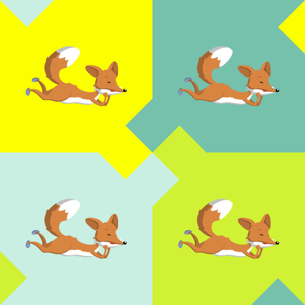 一只红色的狐狸闭着眼睛躺在明亮的黄绿色背景上。图片下载