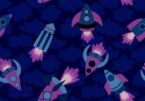 宇宙飞船无缝图案的织物和纺织品，包装和亚麻布和孩子图片下载