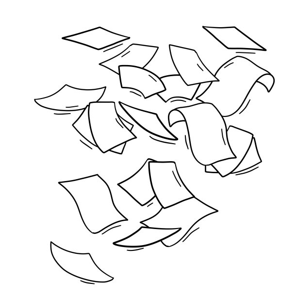 文件的纸质档案掉了下来。飞行表。白纸。图片下载