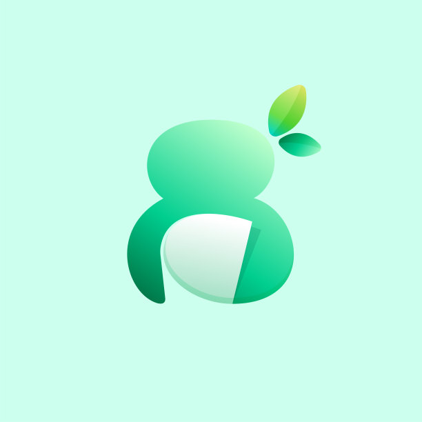 第八生态标志，卷曲的角落和绿色的叶子。负空间风格图标。图片下载