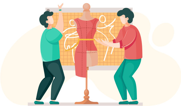 设计师或女裁缝正在裁缝工作室与服装模特一起测量尺寸图片下载