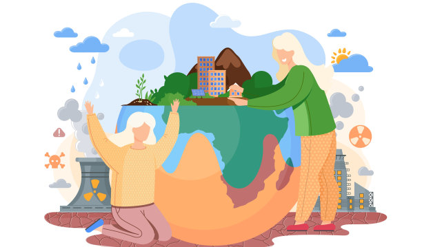 人们正在努力拯救地球上的环境。被一片死气沉沉的土地包围的星球图片下载