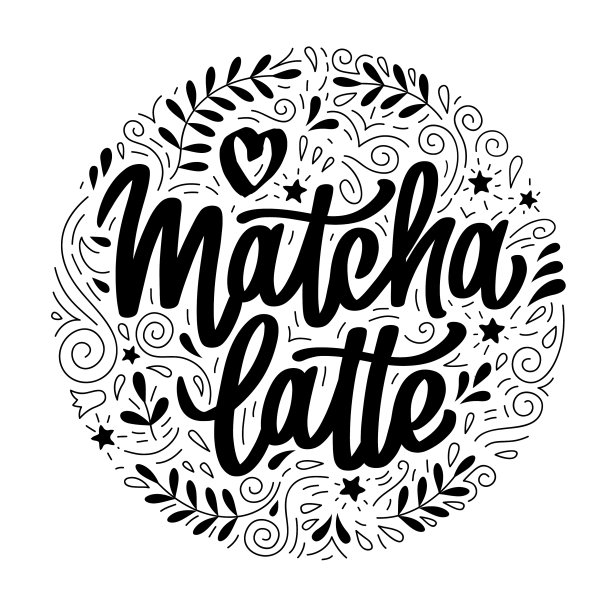 抹茶拿铁字体与涂鸦风格的元素图片下载