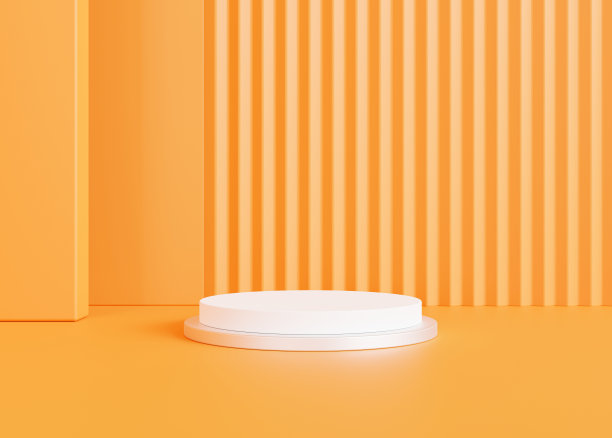 产品展示白色平台上的支架底座上的橙色背景3D插图空显示场景展示的产品植入图片下载