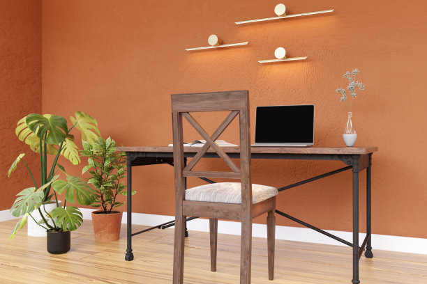 工作台上空白电脑屏幕上的3d渲染插图。图片下载