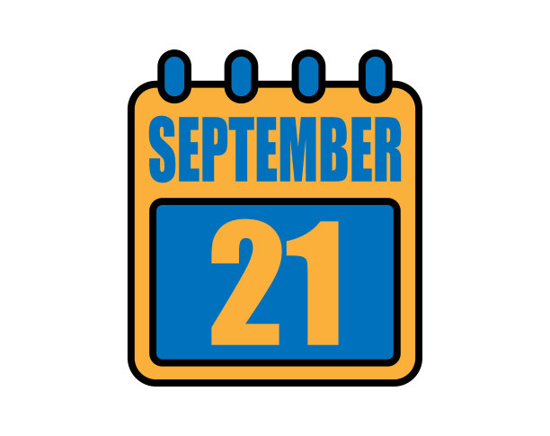 9月21日日历。九月日历图标蓝色和橙色。矢量日历页孤立在白色背景上。图片下载