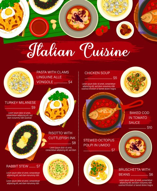 意大利菜餐厅餐菜单向量模板图片下载