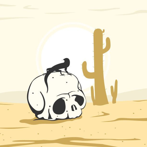 沙漠中的骷髅和蜥蜴图片下载