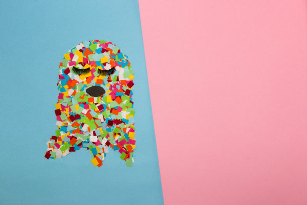 鬼夫人，创意艺术现代设计，这个鬼不吓人，复制空间，蓝粉色粉彩背景图片下载