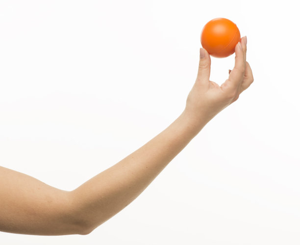 手握橙色海绵球孤立图片下载