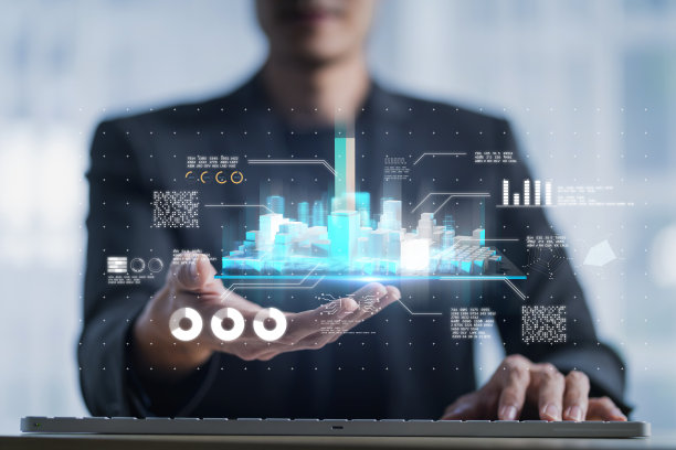 智慧城市元宇宙未来数字世界技术Ai人工智能物联网，人类工作与三维城市建筑模型控制二氧化碳排放创新生活技术让生活更轻松。图片下载