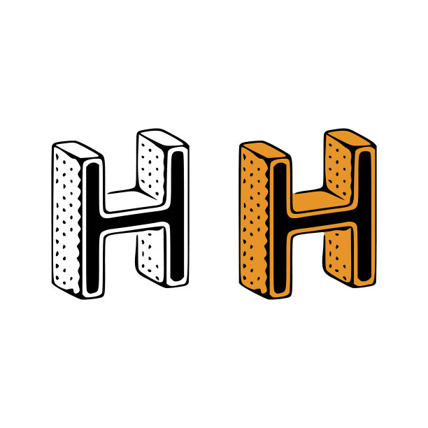 等距字母h涂鸦在白色背景图片下载